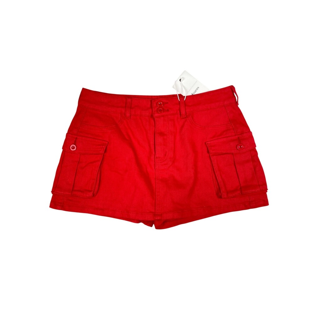 ELLEVEN Cargo Y2K Mini Skirt Skort Women XL Red Stretch Utility Tennis Prep NWT
